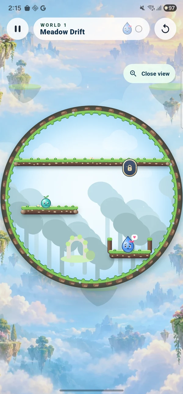 Actual Meadow Drift puzzle, with Pip and a friend inside the circular world